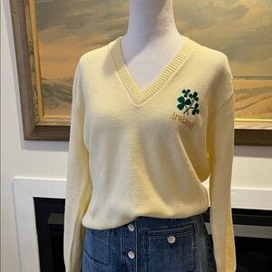 Vintage V-Neck Sweater with Ireland Embroidery